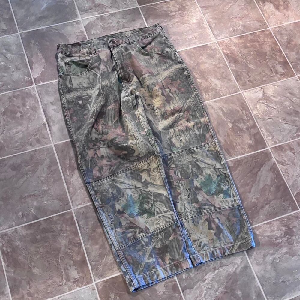 Vintage 1990s Wrangler Camo Double Knees, size 36x32, great fade!